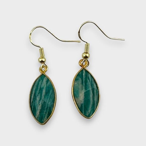 Faceted Russian Amazonite Earrings Vermeil Bezel Gold Filled Ear Wires NWT - Picture 1 of 11